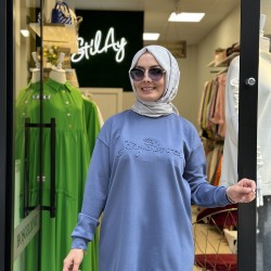 BASKILI MODAL SWEAT İNDİGO