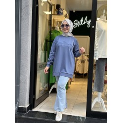 BASKILI MODAL SWEAT İNDİGO