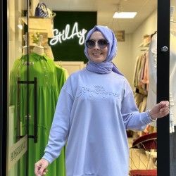 BASKILI MODAL SWEAT LİLA