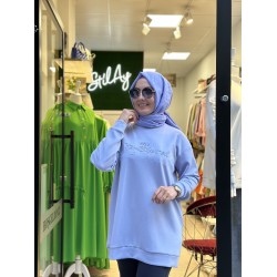 BASKILI MODAL SWEAT LİLA