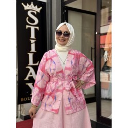 BATİK DESENLİ KİMONO PEMBE