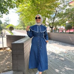 BEBE YAKA KOT ELBİSE KOYU MAVİ 1512