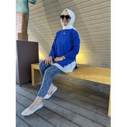 BLAZER DÜĞMELİ TRİKO TUNİK SAKS