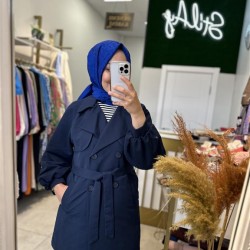 BALON KOL KISA TRENÇKOT LACİVERT