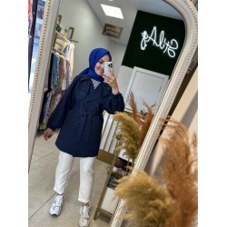 BALON KOL KISA TRENÇKOT LACİVERT