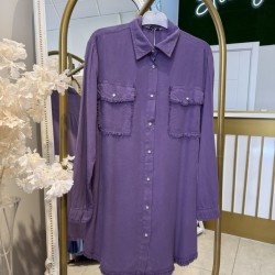 CEPLİ PÜSKÜL DETAYLI TENSEL GÖMLEK MOR