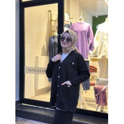 CEPLİ TRİKO HIRKA SİYAH