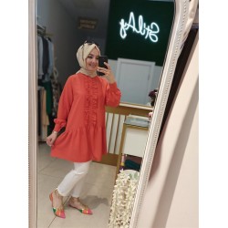 DORA PAMUK KETEN GÖMLEK TURUNCU