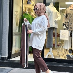 DÜĞME İNCİ DETAYLI SCUBA PANTOLON VİZON