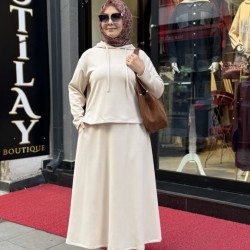 ETEKLİ KAPŞON DETAYLI MODAL TAKIM KREM 