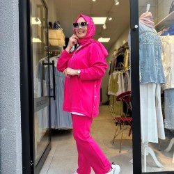 FERMUAR KAPŞON DETAYLI SPOR TAKIM FUŞYA