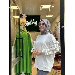 FIRFIR DETAYLI IŞILTILI SWEAT EKRU