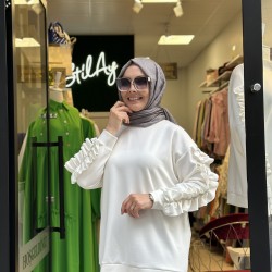 FIRFIR DETAYLI IŞILTILI SWEAT EKRU