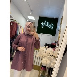 FIRFIR DETAYLI TAŞLI GÖMLEK AÇIK BORDO