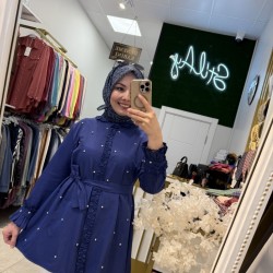 FIRFIR DETAYLI TAŞLI GÖMLEK LACİVERT