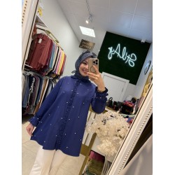 FIRFIR DETAYLI TAŞLI GÖMLEK LACİVERT