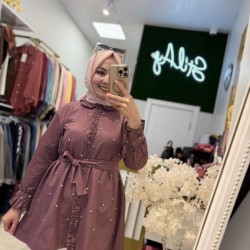 FIRFIR DETAYLI TAŞLI GÖMLEK AÇIK BORDO