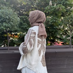 KAHVE PUL PAYET İŞLEMELİ KİMONO