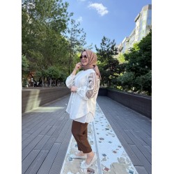 KAHVE PUL PAYET İŞLEMELİ KİMONO