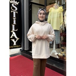 KAPŞONLU MODAL SWEAT BEJ