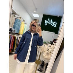 KAPŞONLU TENSEL KOT GÖMLEK LACİVERT