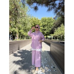 KAPŞONLU TENSEL TAKIM SOFT PEMBE 