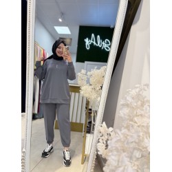 KESİK DETAYLI VE BASKILI SPOR TAKIM ANTRASİT