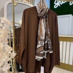 KOLU DÜĞMELİ MERSERİZE TUNİK KAHVE