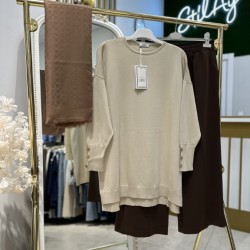 KOLU DÜĞMELİ TUNİK BEJ