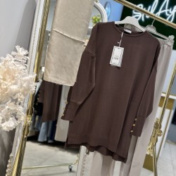 KOLU DÜĞMELİ TUNİK KAHVE