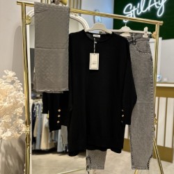 KOLU DÜĞMELİ TUNİK SİYAH