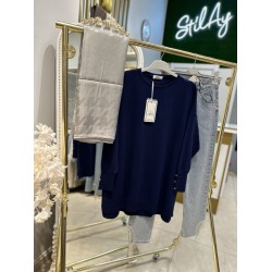 KOLU DÜĞMELİ TUNİK LACİVERT