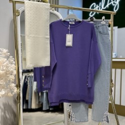 KOLU DÜĞMELİ TUNİK LİLA