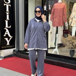 KAPŞONLU FERMUAR DETAYLI MODAL TAKIM LACİVERT