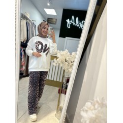 LEOPAR PANTOLONLU OYSHO TAKIM EKRU