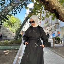 METAL AKSESUARLI TRENÇKOT SİYAH 