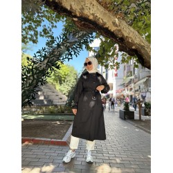 METAL AKSESUARLI TRENÇKOT SİYAH 