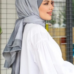 MONOGRAM HALKA DESEN ŞAL GÜMÜŞ GRİ