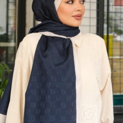 MONOGRAM HALKA DESEN ŞAL LACİVERT