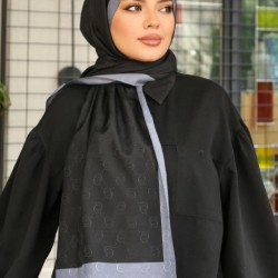 MONOGRAM HALKA DESEN ŞAL SİYAH GRİ