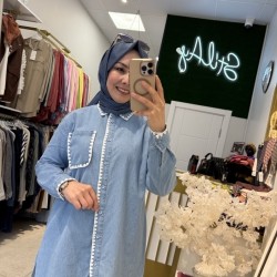 NAKIŞ DETAYLI DENİM GÖMLEK AÇIK MAVİ