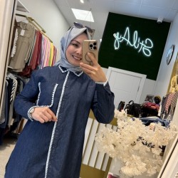 NAKIŞ DETAYLI DENİM GÖMLEK KOYU MAVİ