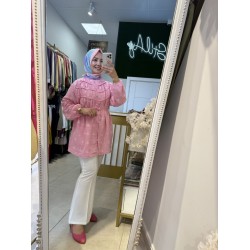 NAKIŞ DETAYLI MÜSLİN TUNİK PEMBE