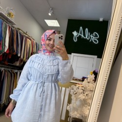 NAKIŞ DETAYLI MÜSLİN TUNİK BEBE MAVİSİ