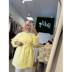 NAKIŞ DETAYLI MÜSLİN TUNİK SARI