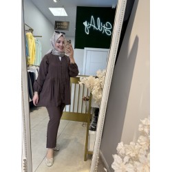 NERVÜR DİKİŞ DETAYLI TAKIM KAHVE