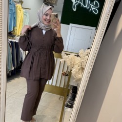 NERVÜR DİKİŞ DETAYLI TAKIM KAHVE