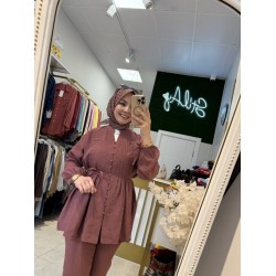 NERVÜR DİKİŞ DETAYLI TAKIM AÇIK BORDO