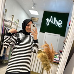 PAPATYA ÇİZGİLİ SWEAT SİYAH