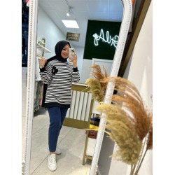 PAPATYA ÇİZGİLİ SWEAT SİYAH